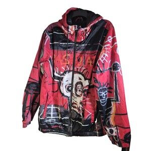 Members Only Mens Jean-Michel Basquiat x  Zip Quilt Lined Red Jacket Size Large